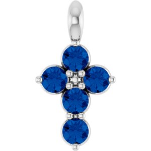 Platinum Lab-Grown Blue Sapphire Cross Pendant