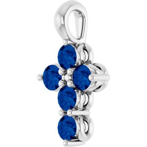 14K White Gold Lab-Grown Blue Sapphire Cross Pendant