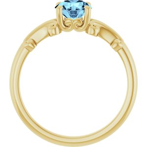 14K Yellow Gold 6 mm Round Natural Aquamarine Ring