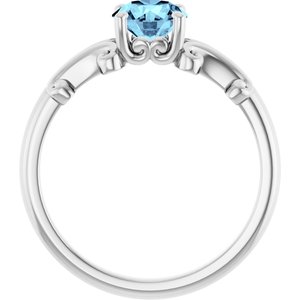 14K White Gold 6 mm Round Natural Aquamarine Ring