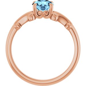 14K Rose Gold 6 mm Round Natural Aquamarine Ring