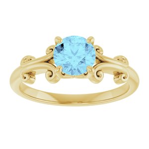 14K Yellow Gold 6 mm Round Natural Aquamarine Ring