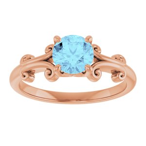 14K Rose Gold 6 mm Round Natural Aquamarine Ring