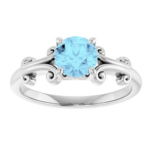 14K White Gold 6 mm Round Natural Aquamarine Ring