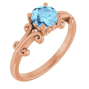 14K Rose Gold 6 mm Round Natural Aquamarine Ring