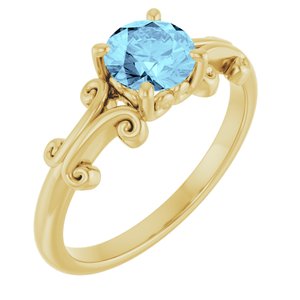 14K Yellow Gold 6 mm Round Natural Aquamarine Ring