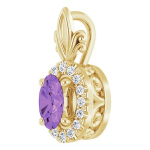 14K Yellow Gold Natural Amethyst & .08 CTW Natural Diamond Pendant