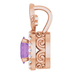 14K Rose Gold Natural Amethyst & .08 CTW Natural Diamond Pendant