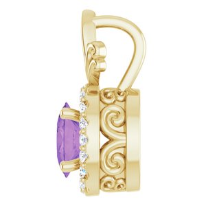 14K Yellow Gold Natural Amethyst & .08 CTW Natural Diamond Pendant