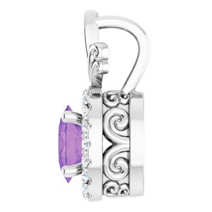 Platinum Natural Amethyst & .08 CTW Natural Diamond Pendant