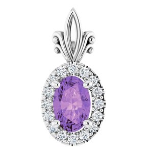 14K White Gold Natural Amethyst & .08 CTW Natural Diamond Pendant
