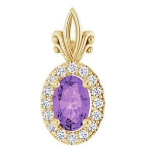 14K Yellow Gold Natural Amethyst & .08 CTW Natural Diamond Pendant