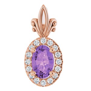 14K Rose Gold Natural Amethyst & .08 CTW Natural Diamond Pendant