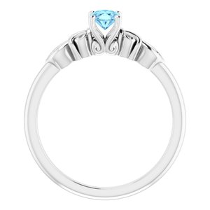 14K White Gold Natural Aquamarine & .02 CTW Natural Diamond Ring