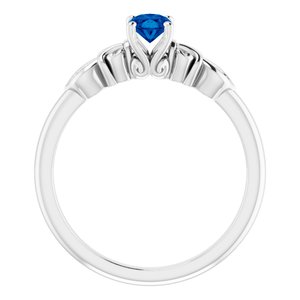 14K White Gold Lab-Grown Blue Sapphire & .02 CTW Natural Diamond Ring