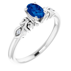 14K White Gold Lab-Grown Blue Sapphire & .02 CTW Natural Diamond Ring