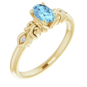 14K Yellow Gold Natural Aquamarine & .02 CTW Natural Diamond Ring