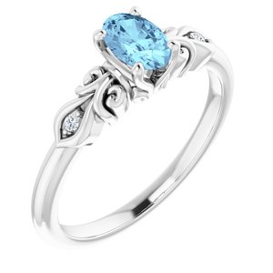Platinum Natural Aquamarine & .02 CTW Natural Diamond Ring