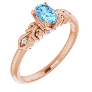 14K Rose Gold Natural Aquamarine & .02 CTW Natural Diamond Ring