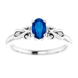 14K White Gold Lab-Grown Blue Sapphire & .02 CTW Natural Diamond Ring