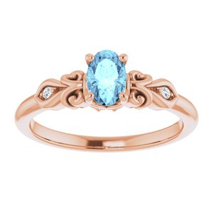 14K Rose Gold Natural Aquamarine & .02 CTW Natural Diamond Ring