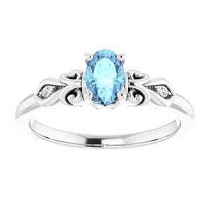 Platinum Natural Aquamarine & .02 CTW Natural Diamond Ring