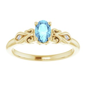 14K Yellow Gold Natural Aquamarine & .02 CTW Natural Diamond Ring