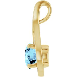 14K Yellow Gold Natural Aquamarine & .08 CTW Natural Diamond Pendant