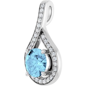 Platinum Natural Aquamarine & .08 CTW Natural Diamond Pendant