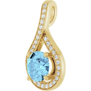 14K Yellow Gold Natural Aquamarine & .08 CTW Natural Diamond Pendant