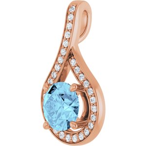 14K Rose Gold Natural Aquamarine & .08 CTW Natural Diamond Pendant