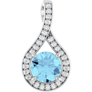 Platinum Natural Aquamarine & .08 CTW Natural Diamond Pendant