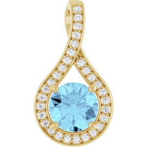 14K Yellow Gold Natural Aquamarine & .08 CTW Natural Diamond Pendant