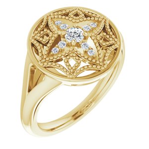 14K Yellow Gold 1/6 CTW Natural Diamond Vintage-Inspired Ring
