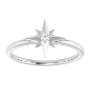 Sterling Silver .03 CT Natural Diamond Star Ring