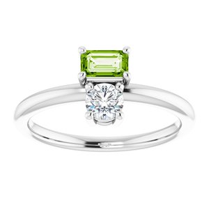 14K White Gold Natural Peridot & Natural White Sapphire Ring