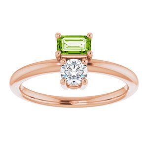14K Rose Gold Natural Peridot & Natural White Sapphire Ring