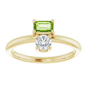 14K Yellow Gold Natural Peridot & Natural White Sapphire Ring