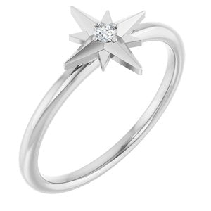 Sterling Silver .03 CT Natural Diamond Star Ring