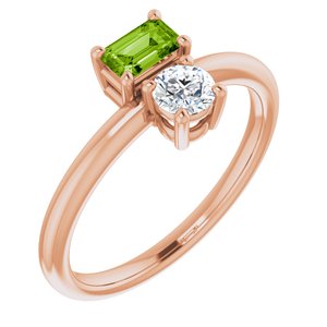 14K Rose Gold Natural Peridot & Natural White Sapphire Ring