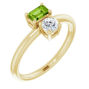 14K Yellow Gold Natural Peridot & Natural White Sapphire Ring