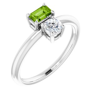 Platinum Natural Peridot & Natural White Sapphire Ring