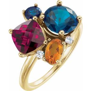 14K Yellow Gold Natural Multi-Gemstone & .05 CTW Natural Diamond Ring