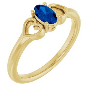 14K Yellow Gold Lab-Grown Blue Sapphire Youth Heart Ring