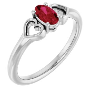 14K White Gold Lab-Grown Ruby Youth Heart Ring