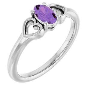 14K White Gold Natural Amethyst Youth Heart Ring