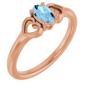 14K Rose Gold Natural Aquamarine Youth Heart Ring