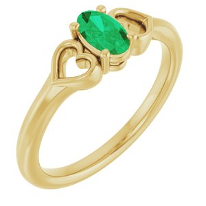 14K Yellow Gold Lab-Grown Emerald Youth Heart Ring