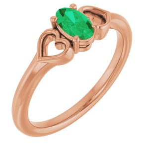14K Rose Gold Natural Emerald Youth Heart Ring