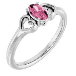 14K White Gold Natural Pink Tourmaline Youth Heart Ring